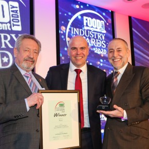 Best Machinery / Equipment Supplier - Winner: Marel. L to R: Award partner, Keith Fisher chairman of the Institute of Meat, Graeme Rollinson, Marel and Michel Roux Jr.