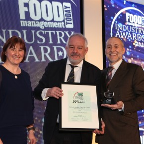 Best Dairy Product Award – Winner: Marks & Spencer Pink Gin Cream - Müller Milk & Ingredients. L to R: Award partner, Annette Creedon of Harper Adams University, Jean-Pierre Garnier collecting the award on behalf of Marks & Spencer and Michel Roux Jr.