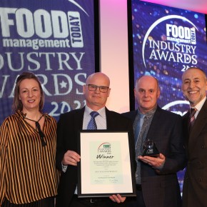 Best Seafood Product Award – Winner: Aldi Specially Selected Lightly Smoked Scottish Salmon Side with Prosecco, Cranberry & Orange Marinade by Copernus. L to R: Award partner Clare Pearson Dawsongroup, Bill Page, Steve Langstaff of Jem Packaging Ltd and Michel Roux Jr.