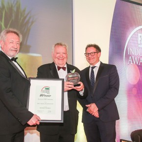 Best Trade Organisation: Winner - Provision Trade Federation (PTF). (l-r) Keith Fisher of category partner the Institute of Meat (IoM), Andrew Kuyk of PTF and Matt Tebbutt.