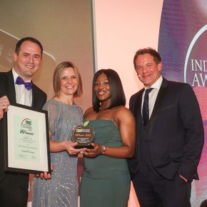 Best Training Initiative: Winner - Pilgrim’s UK: Graduates Operational Leadership Trainee Programme. (l-r) Steve Soper of category partner Air Products with Rachel Baldwin and Funmi Wilson of Pilgrim’s UK and Matt Tebbutt.