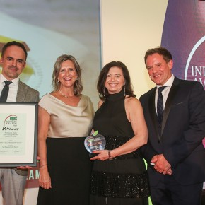 Best Free From Product: Winner - Premium Dairy Free Mango Sorbet – Suncream Ice Cream. (l-r) Matthieu Philippault of category partner Teknomek, Stephanie Davies and Rebecca Manfredi of Suncream Ice Cream, pictured with Matt Tebbutt.