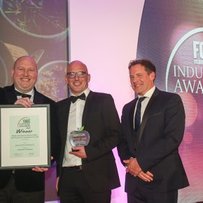 Best Frozen Product: Winner - Marks and Spencer British Honey and Mustard Crusted Rack of Lamb – Linden Foods. (l-r) Michael Hodgson of category partner GEA with Pauric Gallagher of Linden Foods and Matt Tebbutt.