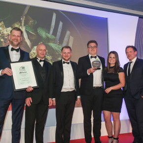 Best Red Meat Product: Winner - Waitrose Extra Trimmed Rack of Lamb – Pilgrim’s UK. (l-r) Simon Simfield of category partner Everest People Solutions, the Pilgrim’s UK team and Matt Tebbutt.