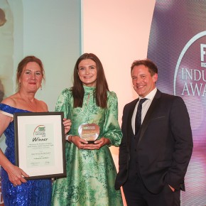Best Poultry Product: Winner - Morrisons The Butchers on Market Street Chinese Chicken Drums and Thighs – Cranswick Country Foods - Poultry. (l-r) Christine Walsh of category partner the Food and Drink Training and Education Council (ftc), with Neave Hayter of Cranswick Country Foods - Poultry, and Matt Tebbutt.