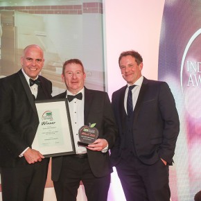 Food Manufacturer of the Year: Winner - Samworth Brothers. (l-r) Graeme Rolinson of category partner Marel UK, Lee Sullivan of Samworth Brothers and Matt Tebbutt.