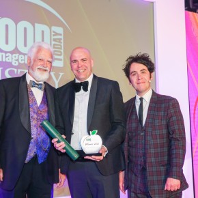 Best Machinery/Equipment: Winner – Marel. L-R: Bill Jermey of category partner the Institute of Meat (IoM) and Graeme Rolinson, Marel, with Pete Firman.