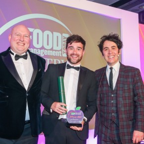Best Frozen Product: Winner - Iceland Luxury The Perfect Lamb Leg Joint – Dunbia. L-R: Michael Hodgson of category partner GEA, Sam Boylan, Dunbia, with Pete Firman.